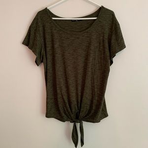 Olive wide scoop neck tee w/ tie front